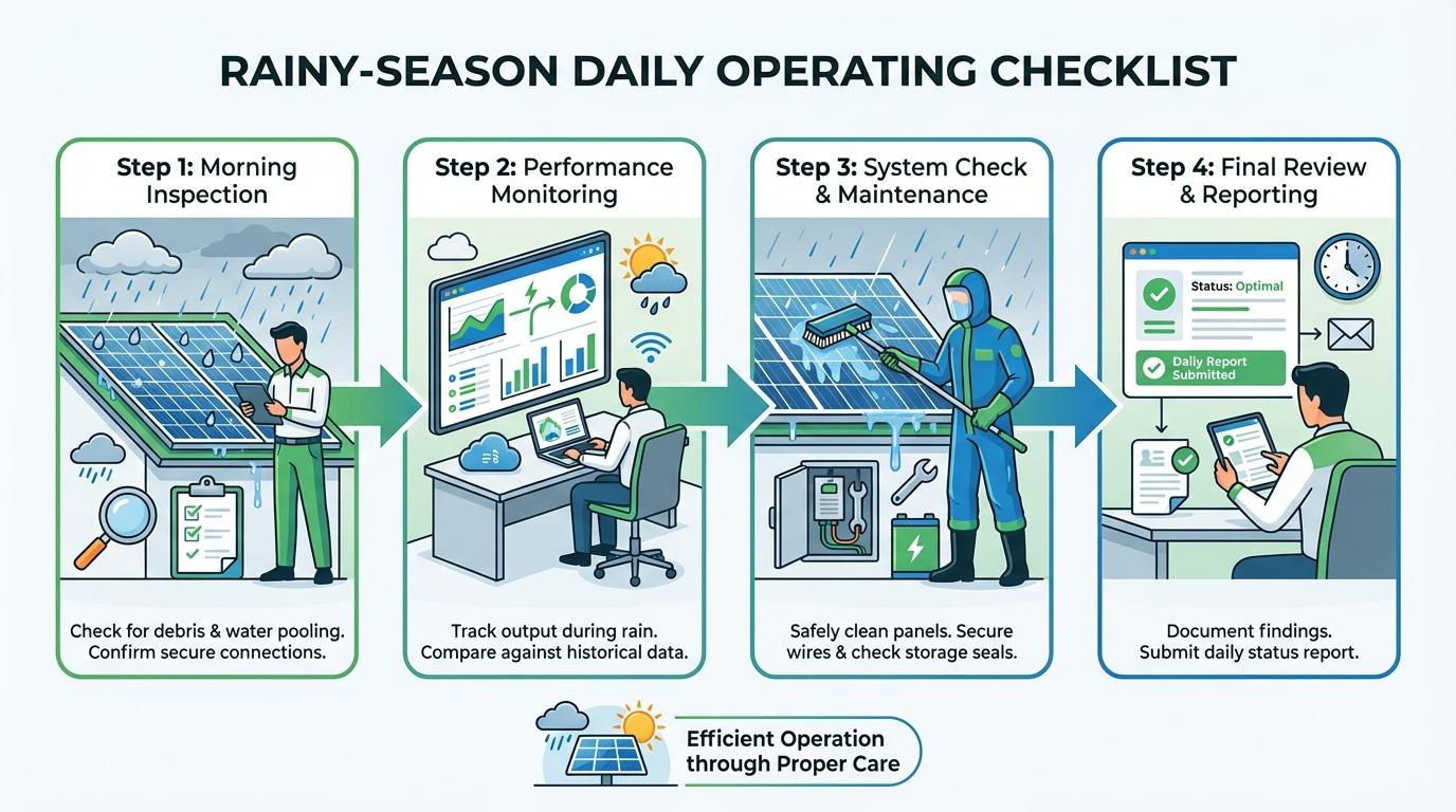 Step-by-step illustration for Rainy-Season Daily Operating Checklist