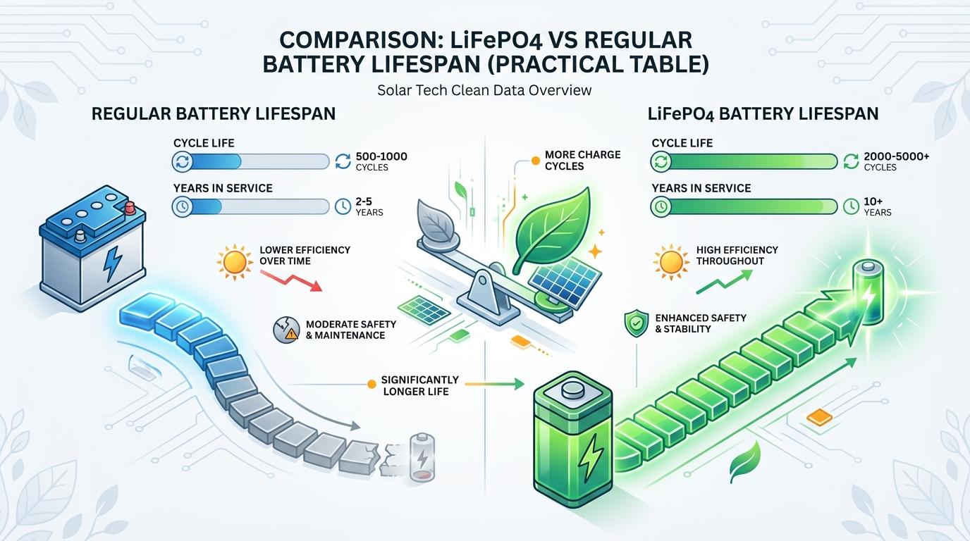 Data visualization for LiFePO4 vs Regular Battery Lifespan Practical Table