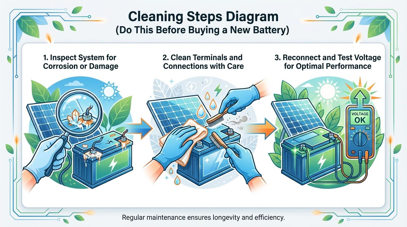 Step-by-step illustration for Cleaning Steps Diagram Do This Before Buying a New Battery