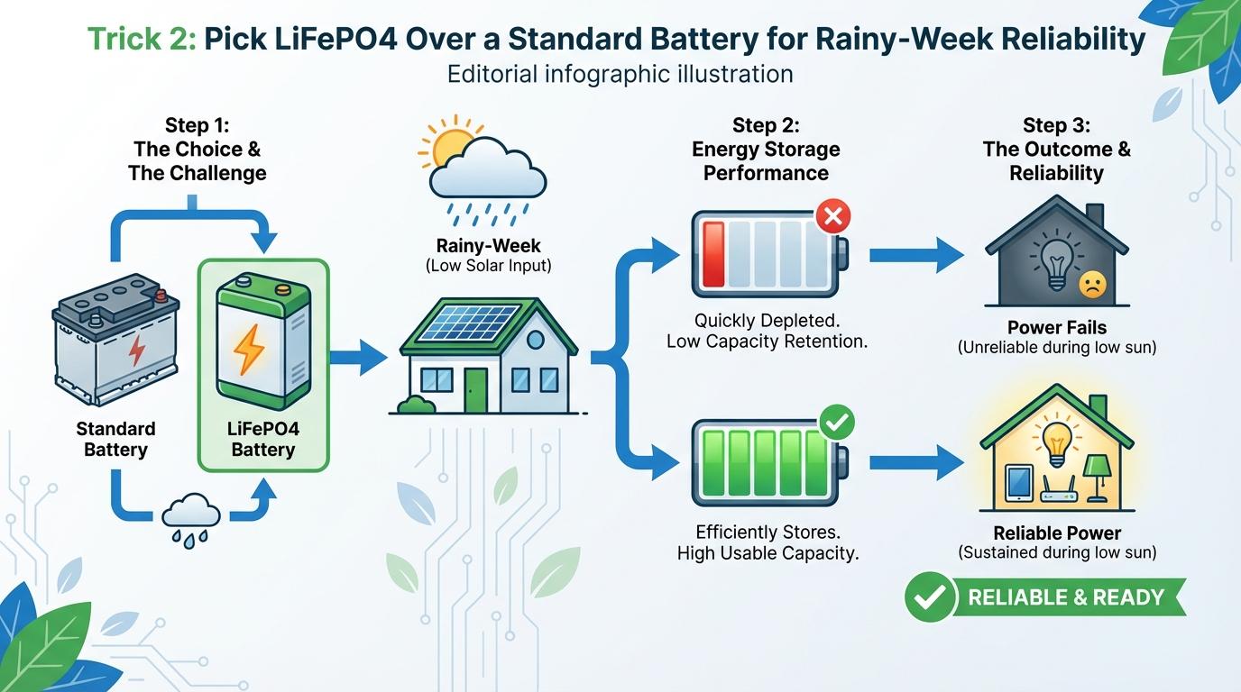 Step-by-step illustration for Trick 2: Pick LiFePO4 Over a Standard Battery for Rainy-Week Reliability