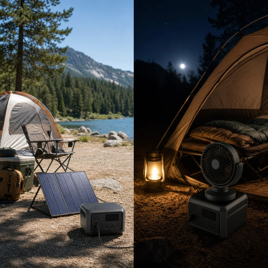 Daytime solar charging compared with nighttime battery-powered fan use
