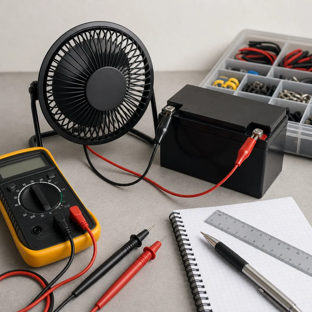 Fan and battery setup illustrating runtime planning basics