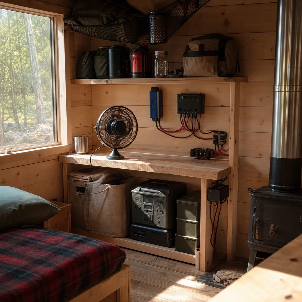 Small off-grid cabin using a modest solar fan setup