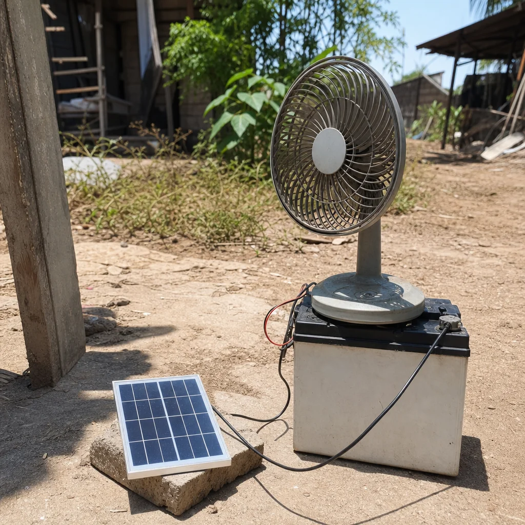 Very small solar panel shown as a weak match for a rechargeable fan
