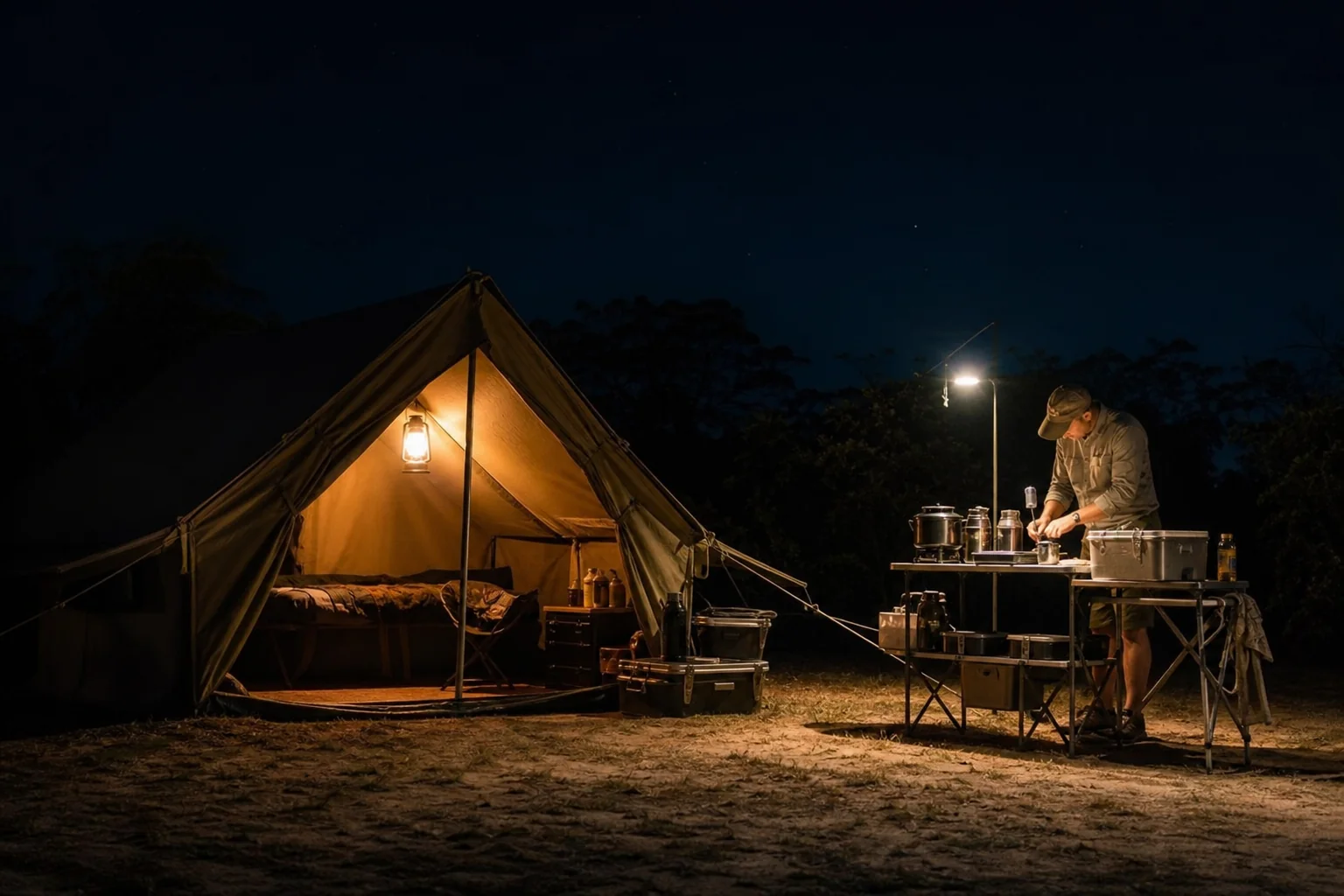 Different solar lights used for tent comfort and camp cooking