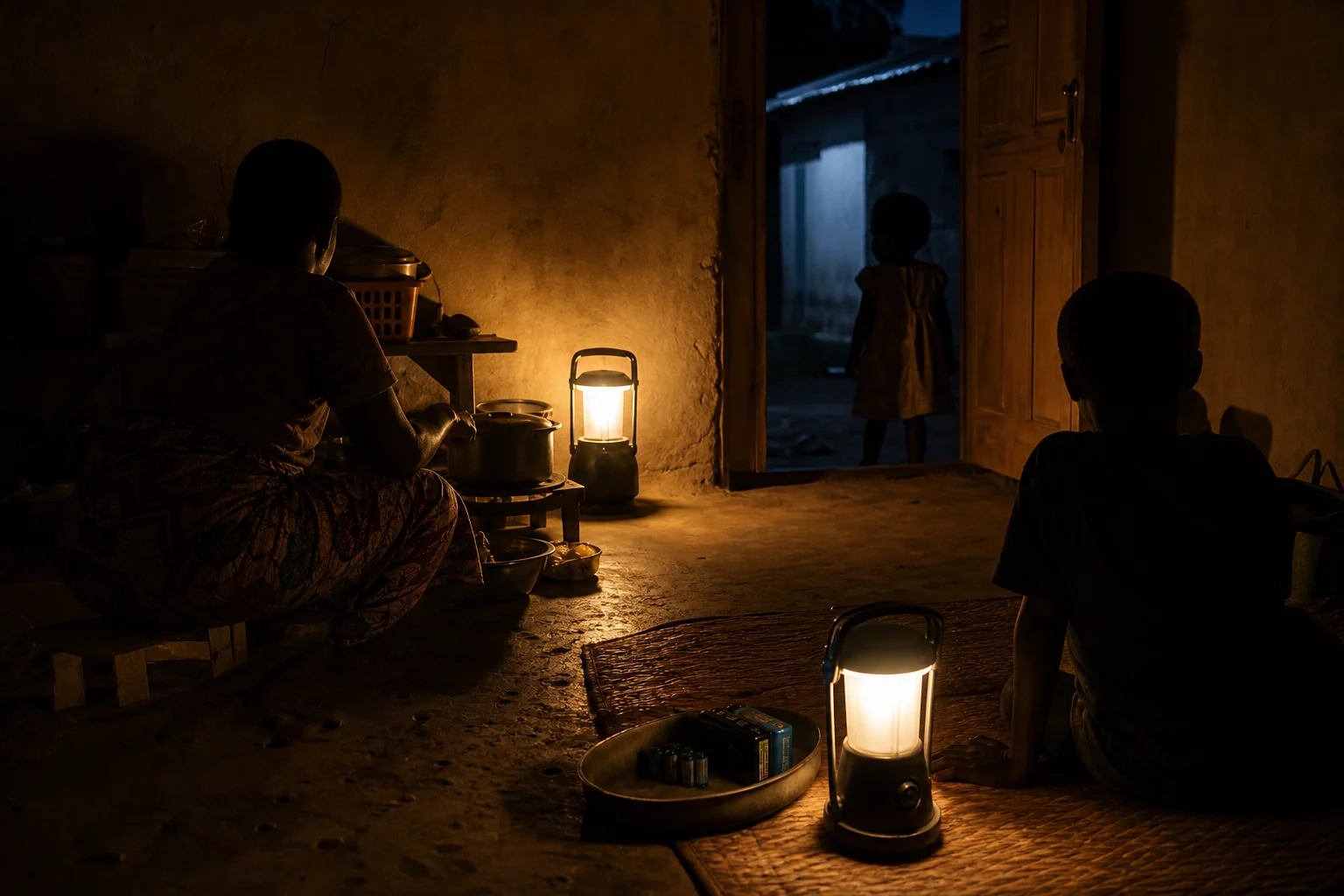 Solar lamps and spare batteries helping during a nighttime outage