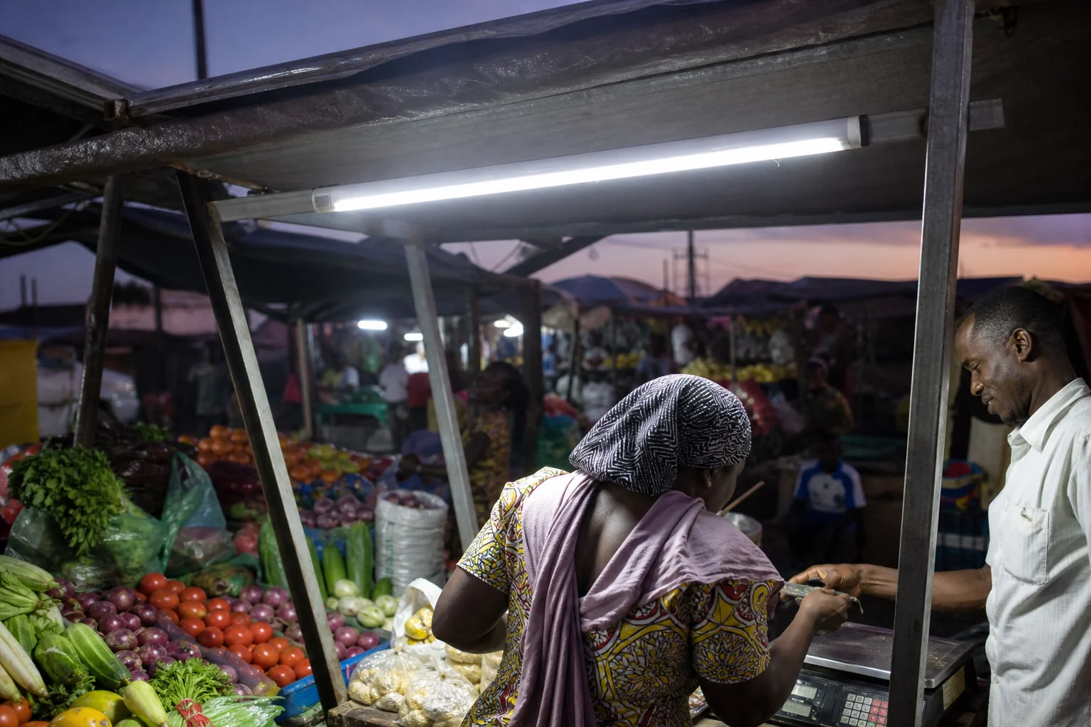 Magnetic tube light mounted to a market canopy frame