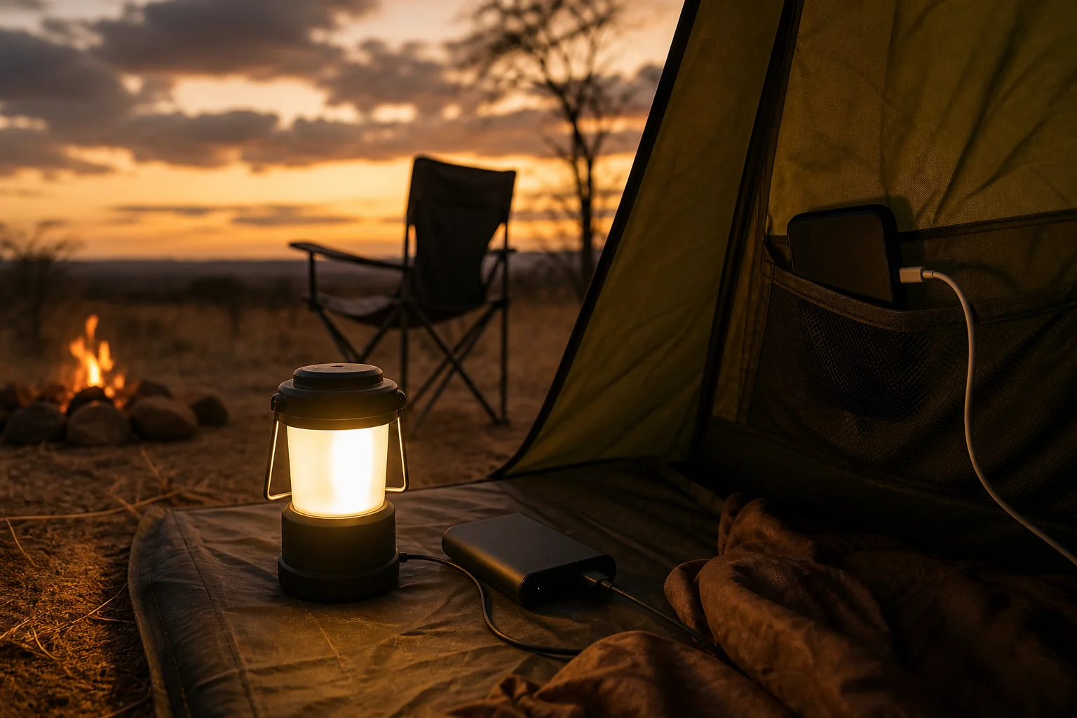Solar tent light used for modest phone backup on a short camping trip