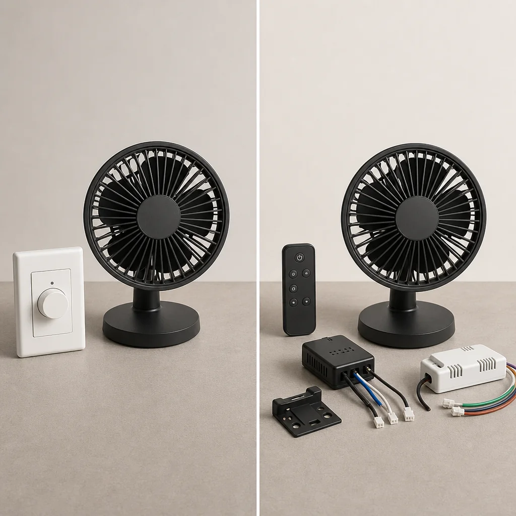 Fan accessories and controls illustrating convenience versus complexity