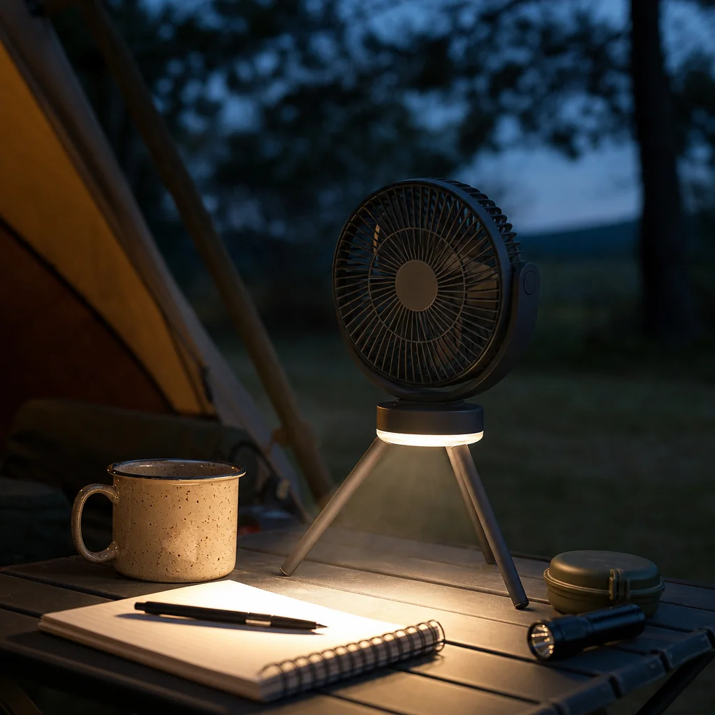 Fan and light combo used effectively for evening comfort and task lighting