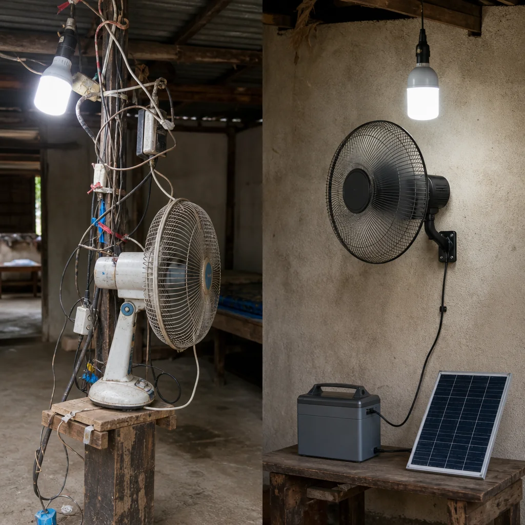 Comparison between gimmicky fan-light design and practical setup
